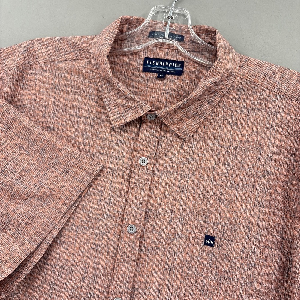 Fish Hippie Shirt Mens XL Orange Rowe Performance Button Up Short Sleeve Stretch